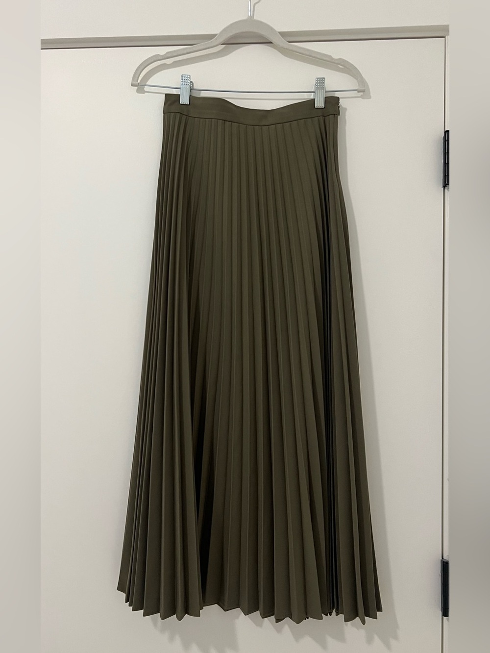 Mango Olive Green Pleated Midi Skirt